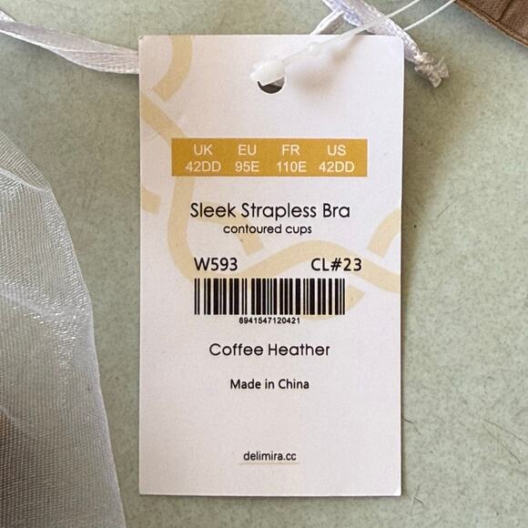 NWT Delimira Tan Strapless Underwire Bra 42DD W593 Convertible Coffee Heather - Picture 10 of 11